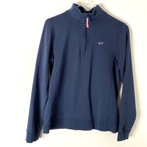 Vineyard Vines Navy Blue Quarter Zip Whale Long Sleeve Pullover Top